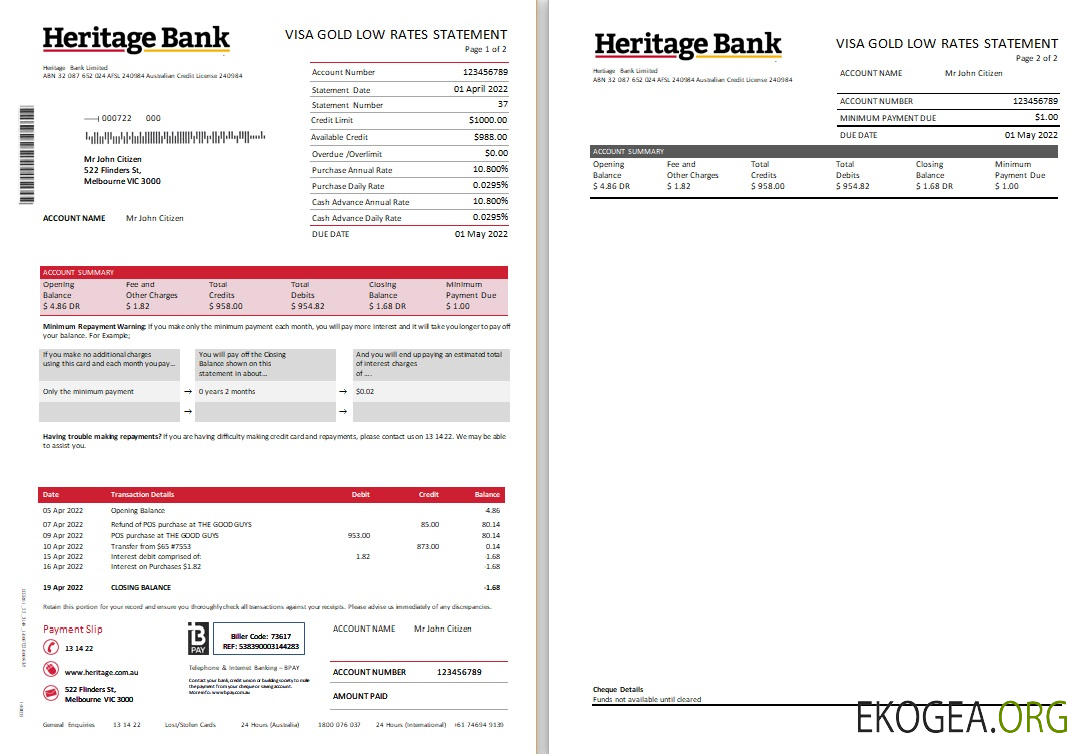 Relevé de la Banque du patrimoine australien scr